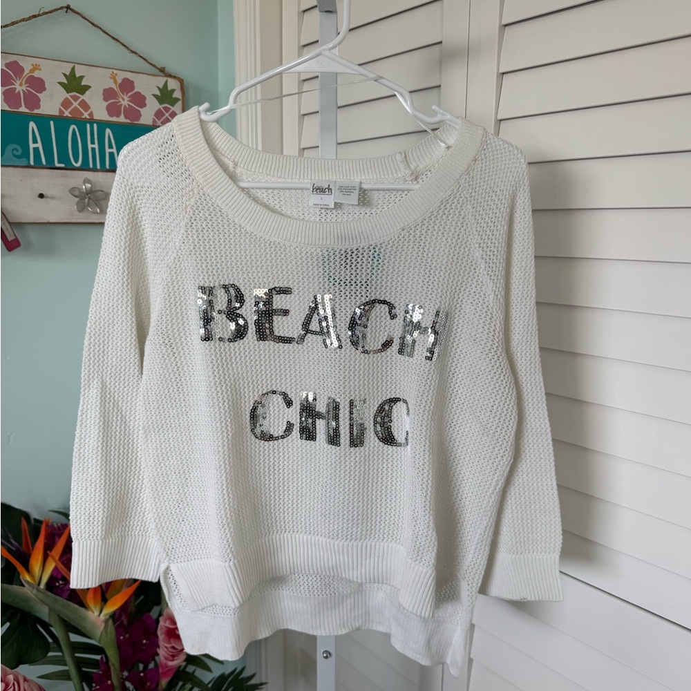 INC International Concepts White Knit “Beach Chic” Sweater
